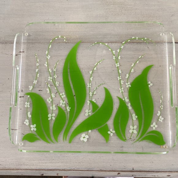 Vintage Acrylic Lucite Floral Nature Leaves Tray with Handles. Stotters 1980’s - Picture 7 of 11